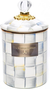 Medium Enamel Canister, Kitchen Storage Container for Flour and Sugar, 1.42 Liters, Grey-and-White Sterling Check