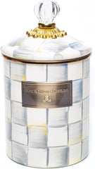 Medium Enamel Canister, Kitchen Storage Container for Flour and Sugar, 1.42 Liters, Grey-and-White Sterling Check