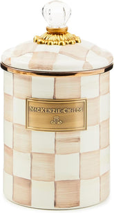 Medium Enamel Canister, Kitchen Storage Container with Lid, Brown-and-White Mocha Check