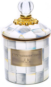 Sterling Check Enamel Canister, Gray-and-White Kitchen Storage Container with Lid, Demi