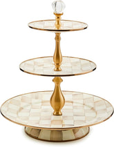 Three-Tier Sweet Stand, Tiered Serving-Tray Stand, Brown-and-White Mocha Check