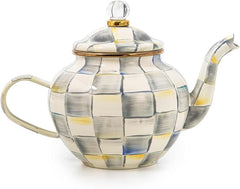 4-Cup Enamel Teapot, Cute Small Teapot with Lid, Gray-and-White Sterling Check