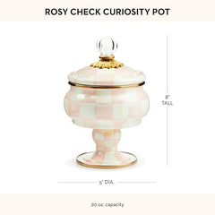 Enamel Curiosity Pot, Decorative Container for Home Decor, Pink-and-White Rosy Check