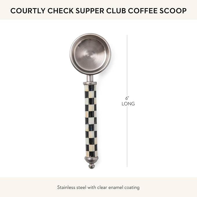 Supper Club Coffee Scoop, Cute Measuring Scoop for Coffee or Tea Leaves, Coffee-Bar Accessory, Black-and-White Courtly Check