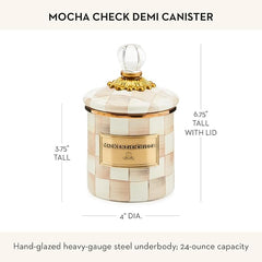 Demi Enamel Canister, Kitchen Storage Container with Lid, Brown-and-White Mocha Check