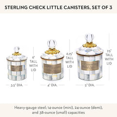 Enamel Canister Set, Mini (14 oz.), Demi (24 oz.), and Small (38 oz.) Kitchen Containers, Gray-and-White Sterling Check