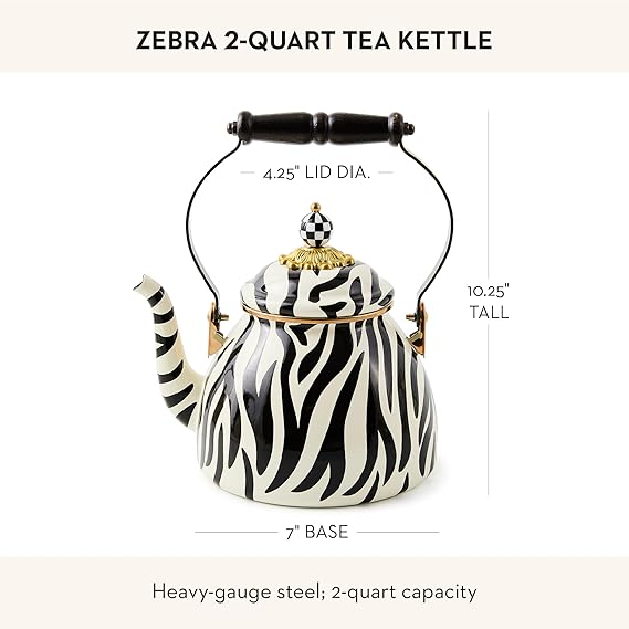 Enamel Tea Kettle, Cute Tea Kettle for Stovetop, 2 Quarts, Zebra