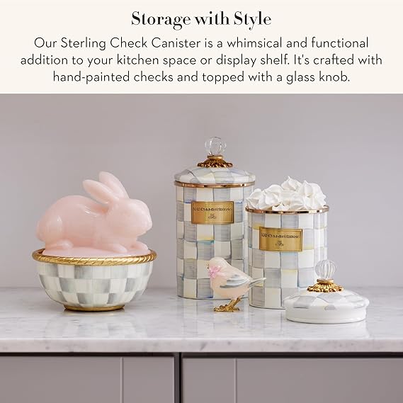 Medium Enamel Canister, Kitchen Storage Container for Flour and Sugar, 1.42 Liters, Grey-and-White Sterling Check