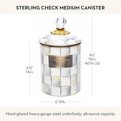 Medium Enamel Canister, Kitchen Storage Container for Flour and Sugar, 1.42 Liters, Grey-and-White Sterling Check