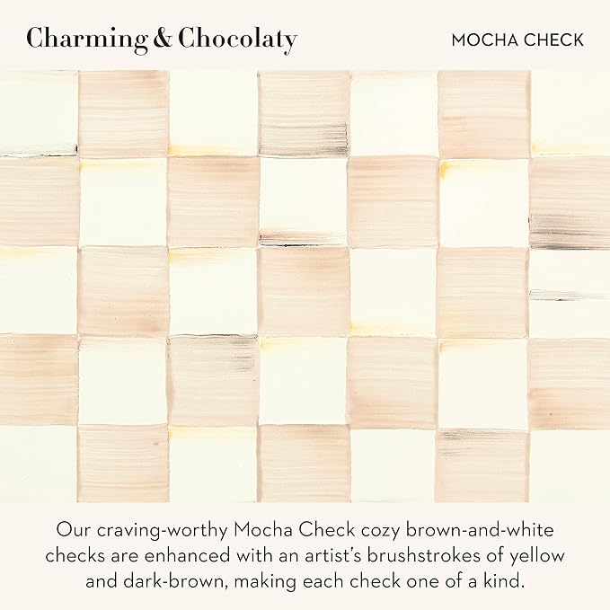 Enamel Whistling Tea Kettle, Decorative Teapot for Stovetop, Brown-and-White Mocha Check