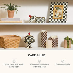 Enamel Curiosity Pot, Decorative Container for Home Decor, Black-and-White Courtly Check