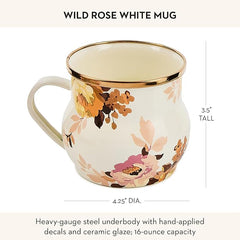 Enamel Mug, Cute Enamelware Tea or Coffee Mug, Wild Rose White