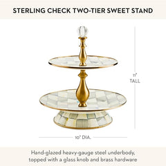 Enamel Two-Tier Sweet Stand, Two-Tiered Serving Tray for Dessert, Gray-and-White Sterling Check