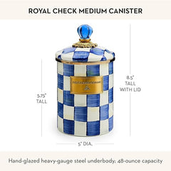 Medium Enamel Canister, Kitchen Storage Container for Flour and Sugar, 1.42 Liters, Blue-and-White Royal Check
