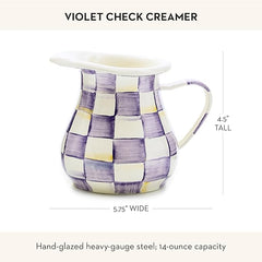 Enamel Creamer, Creamer Dispenser with Pour Spout, 14-Ounce Capacity, Purple-and-White Violet Check