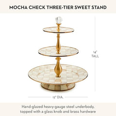 Three-Tier Sweet Stand, Tiered Serving-Tray Stand, Brown-and-White Mocha Check