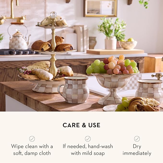 Three-Tier Sweet Stand, Tiered Serving-Tray Stand, Brown-and-White Mocha Check