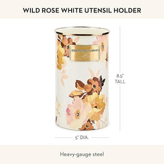 Enamel Utensil Holder, Stylish Kitchen Countertop Organizer, Wild Rose White
