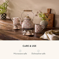 Set of 2 Stoneware Espresso Cup and Saucer, Cute Coffee Cups, Pink-and-White Rosy Check