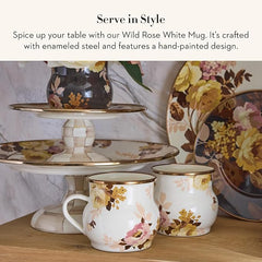 Enamel Mug, Cute Enamelware Tea or Coffee Mug, Wild Rose White