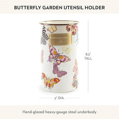 Enamel Utensil Holder, Kitchen Utensil Holder for Countertop, Storage Caddy, Butterfly Garden