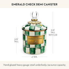 Demi Enamel Canister, Kitchen Storage Container with Lid, Green-and-White Emerald Check