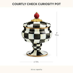 Enamel Curiosity Pot, Decorative Container for Home Decor, Black-and-White Courtly Check