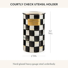 Enamel Utensil Holder, Kitchen Utensil Holder for Countertop, Storage Caddy, Black-and-White Courtly Check
