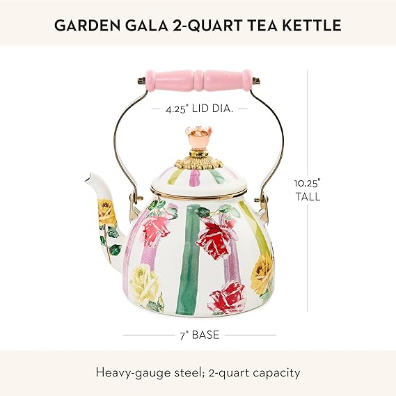 Enamel Tea Kettle, Cute Tea Kettle for Stovetop, 2 Quarts, Garden Gala