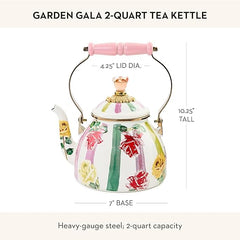 Enamel Tea Kettle, Cute Tea Kettle for Stovetop, 2 Quarts, Garden Gala