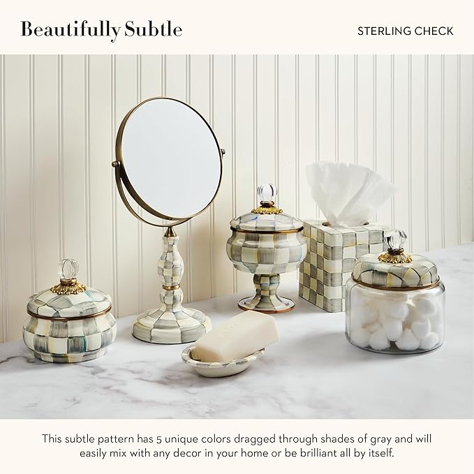 Enamel Curiosity Pot, Decorative Container for Home Decor, Gray-and-White Sterling Check