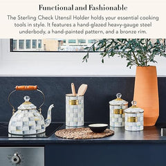 Enamel Utensil Holder, Kitchen Utensil Holder for Countertop, Storage Caddy, Gray-and-White Sterling Check