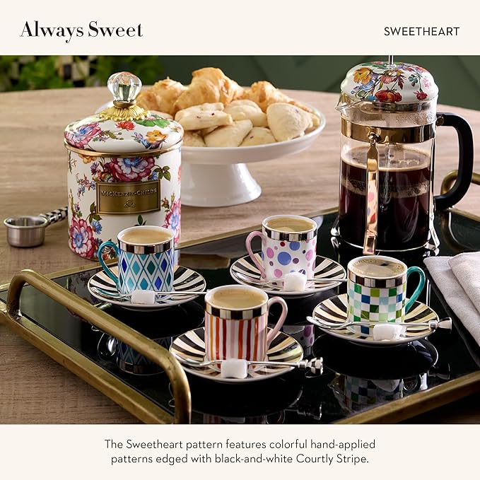 Sweetheart Espresso Cup and Saucer Set, Cute Porcelain Espresso Cups and Saucers for Coffee, Set of 4