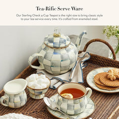 4-Cup Enamel Teapot, Cute Small Teapot with Lid, Gray-and-White Sterling Check