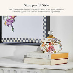 Enamel Squashed Pot, Cute Enameled Container with Lid, 20 Ounces, White Flower Market