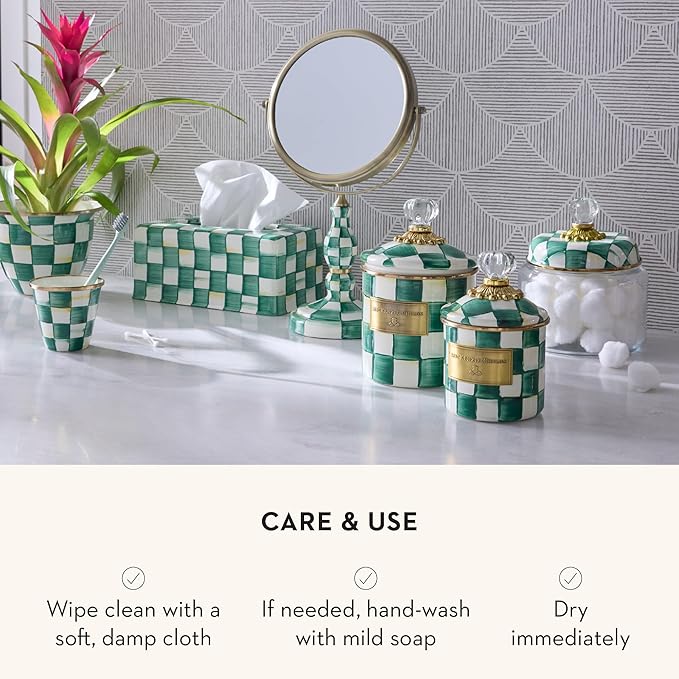 Demi Enamel Canister, Kitchen Storage Container with Lid, Green-and-White Emerald Check