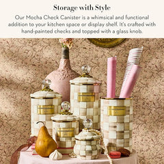 Demi Enamel Canister, Kitchen Storage Container with Lid, Brown-and-White Mocha Check