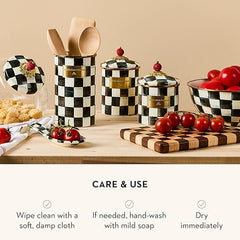 Small Enamel Canister, Kitchen Storage Container for Flour and Sugar, 1.13 Liters, Black-and-White Courtly Check