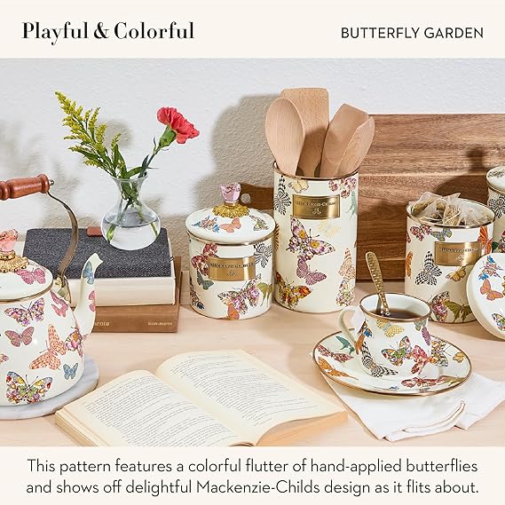 Enamel Utensil Holder, Kitchen Utensil Holder for Countertop, Storage Caddy, Butterfly Garden