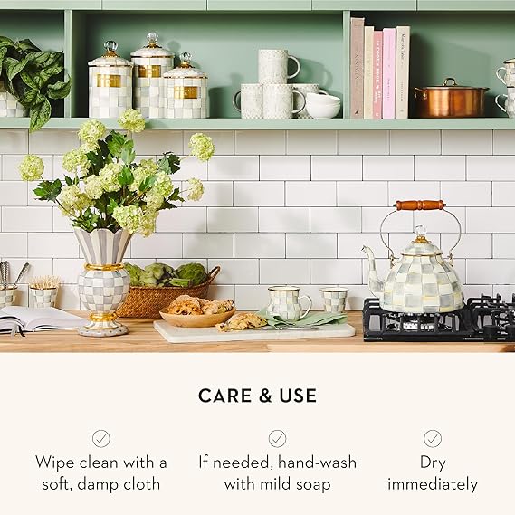 Medium Enamel Canister, Kitchen Storage Container for Flour and Sugar, 1.42 Liters, Grey-and-White Sterling Check