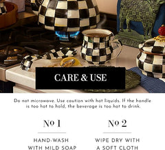 Enamel Mug, Cute Enamelware Coffee and Tea Mug, Unique Drinkware, 16 Ounces, Black-and-White Courtly Check, Set of 4