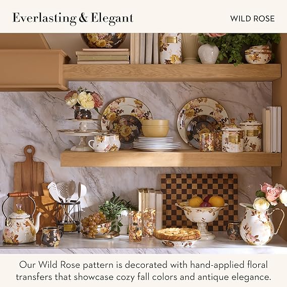 Enamel Utensil Holder, Stylish Kitchen Countertop Organizer, Wild Rose White