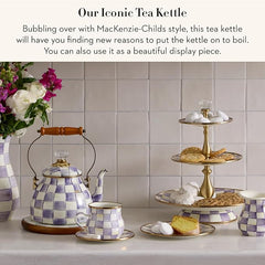 Enamel Tea Kettle, Decorative Tea Kettle for Stovetop, 2 Quarts, Purple-and-White Violet Check