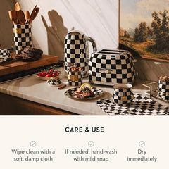 Enamel Utensil Holder, Kitchen Utensil Holder for Countertop, Storage Caddy, Black-and-White Courtly Check