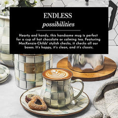 Enamel Mug, Cute Enamelware Coffee and Tea Mug, Unique Drinkware, 16 Ounces, Gray-and-White Sterling Check, Set of 4