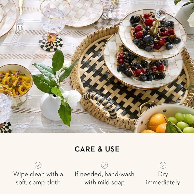 Enamel Two-Tier Sweet Stand, Two-Tiered Serving Tray for Dessert, Brown-and-White Mocha Check