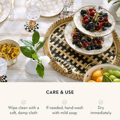 Enamel Two-Tier Sweet Stand, Two-Tiered Serving Tray for Dessert, Brown-and-White Mocha Check