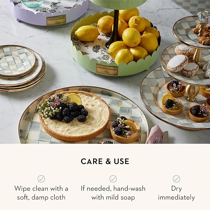 Three-Tier Sweet Stand, Three-Tiered Serving Tray for Dessert and Sweets, Gray-and-White Sterling Check