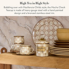 Enamel Teacup, Unique Coffee and Tea Mug, Enamel Cup for Hot Tea, 10 Ounces, Brown-and-White Mocha Check