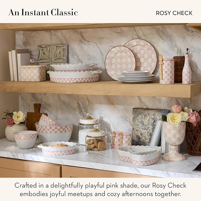 Set of 2 Stoneware Espresso Cup and Saucer, Cute Coffee Cups, Pink-and-White Rosy Check